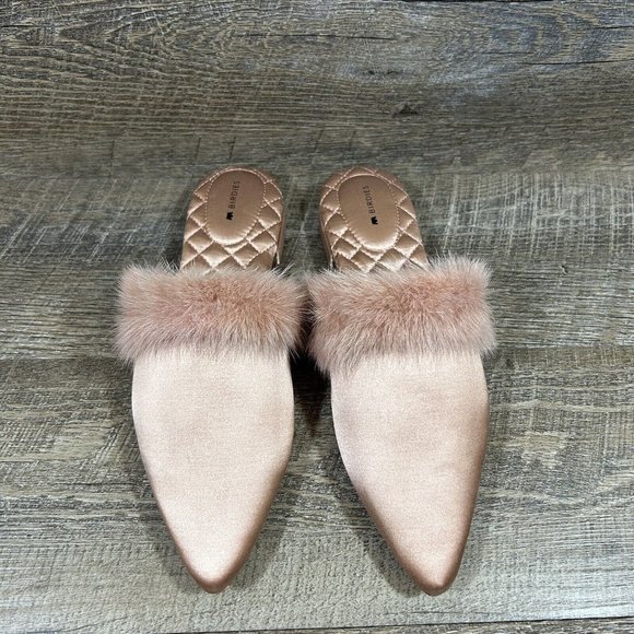 Birdies Shoes - Birdies The Dove Fur Cuff Slip On Slide Slipper French Rose Mules Flats Size 6.5